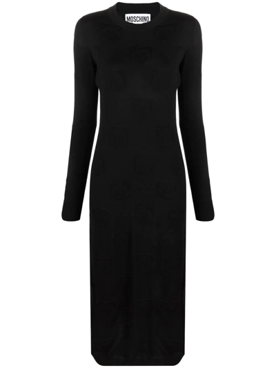 Shop Moschino Fitted Knitted Midi Dress In Schwarz