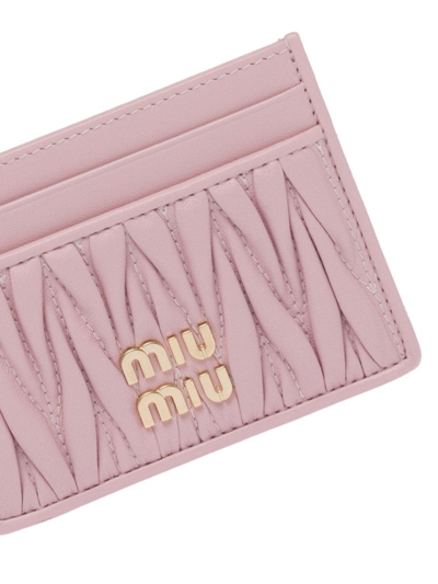 Shop Miu Miu Matelassé Nappa Leather Card Holder In Rosa