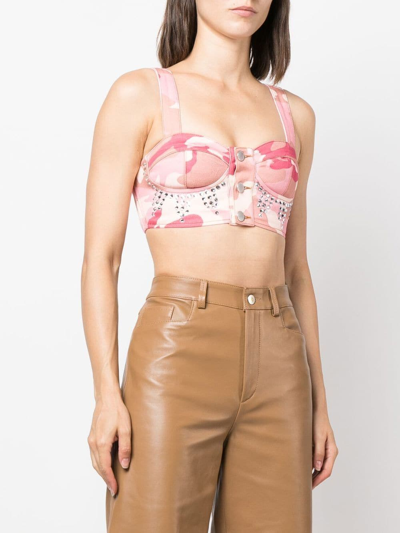 Shop Alessandra Rich Camouflage-print Bustier Top In Rosa