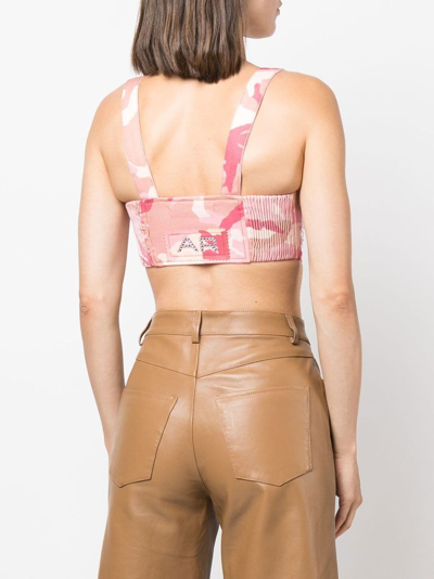 Shop Alessandra Rich Camouflage-print Bustier Top In Rosa