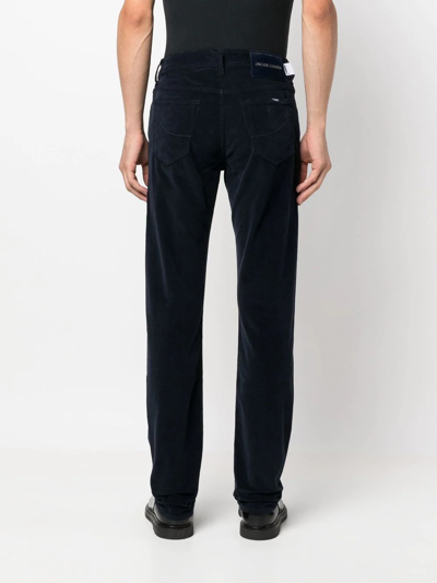 Shop Jacob Cohen Scarf-detail Five-pocket Straight-leg Trousers In Blau