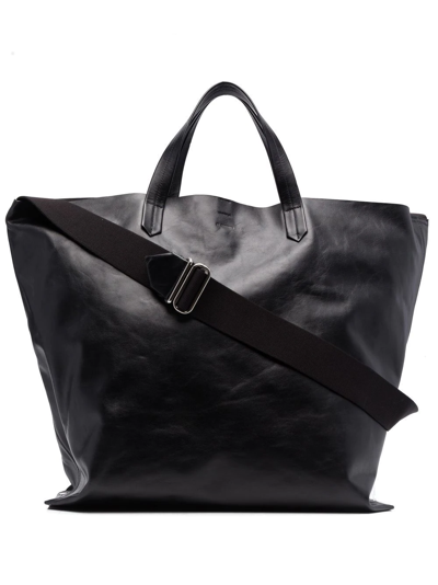 Shop Jil Sander Logo-debossed Leather Tote Bag In Schwarz