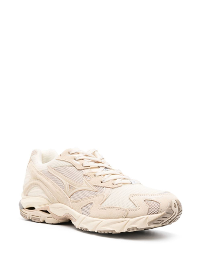 Shop Mizuno Panelled Leather Sneakers In Nude