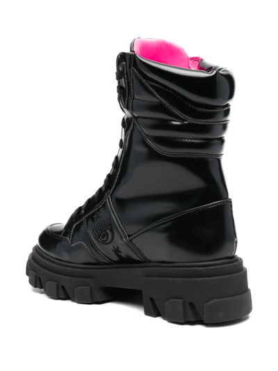 Shop Chiara Ferragni Logo-embroidered Combat Boots In Black
