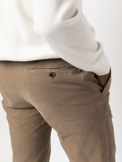 Shop Pt Torino Slim-cut Chino Trousers In Braun