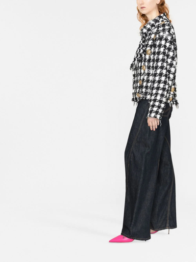 Balmain White & Black Double-breasted Jacket In Schwarz