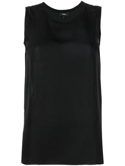 Theory Black Crewneck Top With Ruched Details On The Front In Schwarz