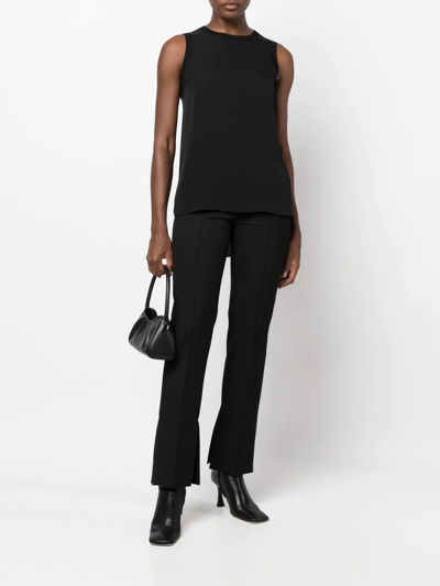 Theory Black Crewneck Top With Ruched Details On The Front In Schwarz
