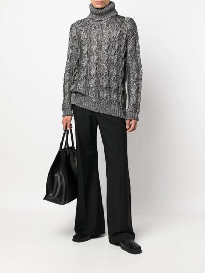 Saint Laurent Cable-knit Roll-neck Jumper In Grau