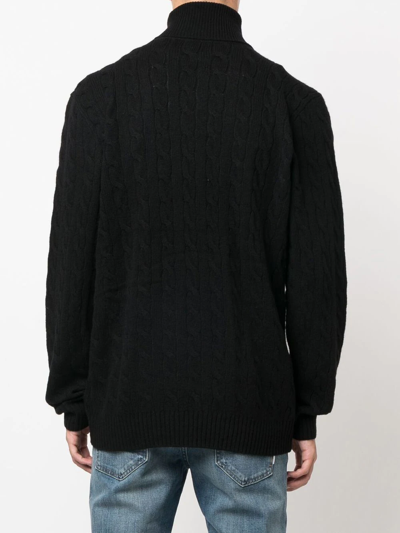 Polo Ralph Lauren Cable Knit Black Turtleneck Sweater With Embroidered Logo In Black