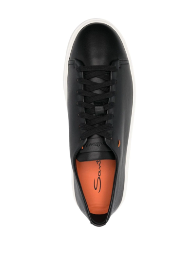 Shop Santoni Leather Low-top Sneakers In Schwarz