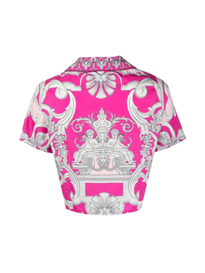 Shop Versace Silver Baroque Printed Pyjama Shirt In Pink