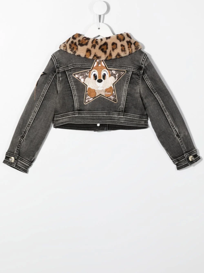 Monnalisa Detachable-collar Denim Jacket In Grey
