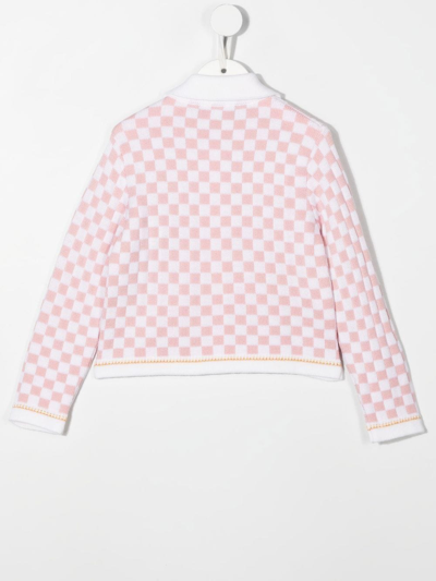 Shop Versace Check Embroidered Jacket In Pink