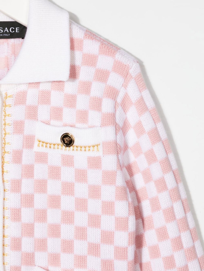 Shop Versace Check Embroidered Jacket In Pink