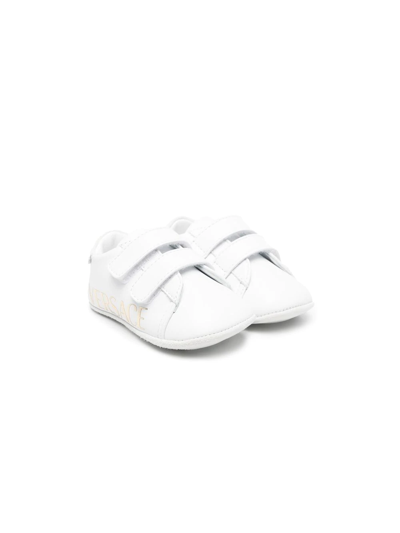 Shop Versace Logo-print Touch-strap Sneakers In White