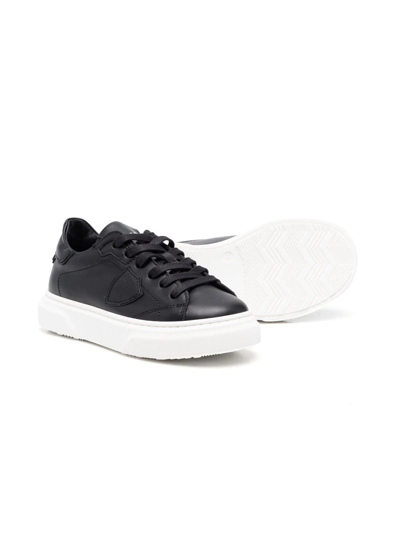 Shop Philippe Model Teen Logo-patch Leather Sneakers In Black