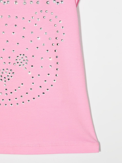 Shop Moschino Crystal-embellished T-shirt In Pink