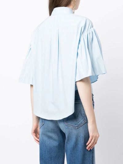 Shop Red Valentino Puff-sleeved Cropped Shirt In Blue