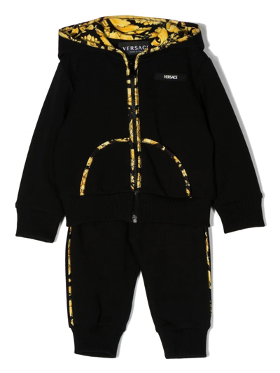 Shop Versace Baroque-print Trim Tracksuit Set In Black