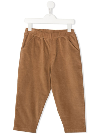 Shop Douuod Logo-patch Slip-on Straight Trousers In Brown