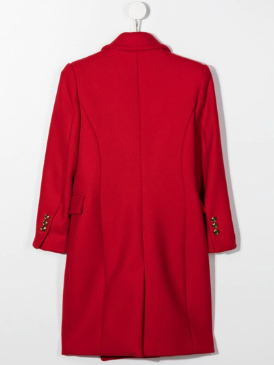 Shop Balmain Panelled Double-breasted Coat In Red