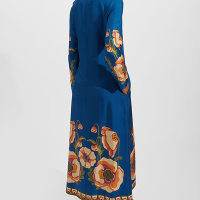 Shop La Doublej Long Sleeve Swing Dress (placée) In Poppies Blue Placée
