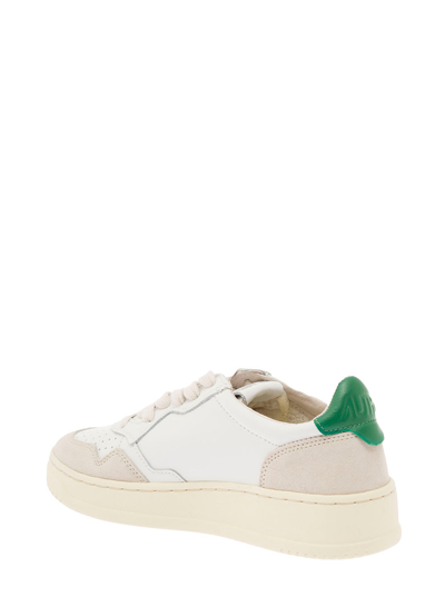 Shop Autry Low-top White And Green Sneakers In Leather And Suede  Woman