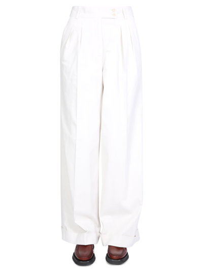 Shop Aspesi Wide Leg Pants In Bianco