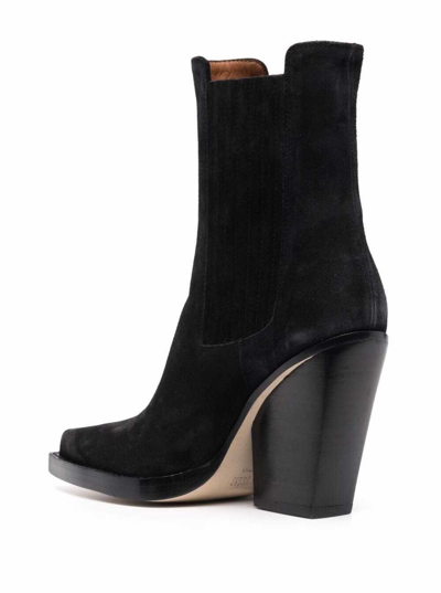 Shop Paris Texas Black Dallas Ankle Boot In Calf Suede With Logo Detail On The Insole And 10.5cm Wide Heel