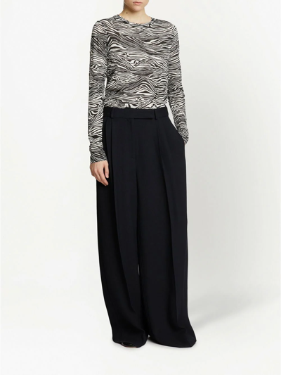Proenza Schouler Zebra Print Long Sleeve Cotton T-shirt In Black