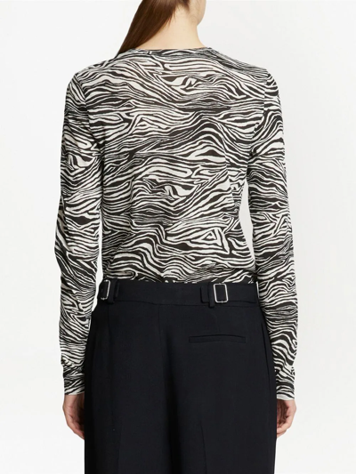 Proenza Schouler Zebra Print Long Sleeve Cotton T-shirt In Black