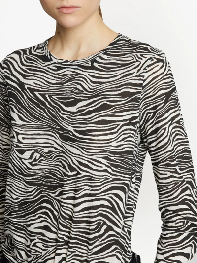 Proenza Schouler Zebra Print Long Sleeve Cotton T-shirt In Black