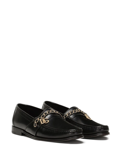 Shop Dolce & Gabbana Visconti Leather Loafers In Black