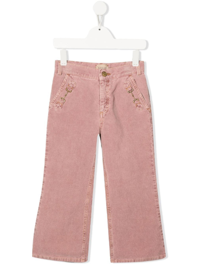 Gucci Corduroy Horse-bit Detail Trousers In Pink