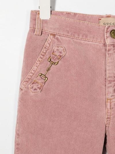 Gucci Corduroy Horse-bit Detail Trousers In Pink