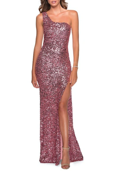 Shop La Femme Glamorous One Shoulder Sequin Prom Gown In Pink