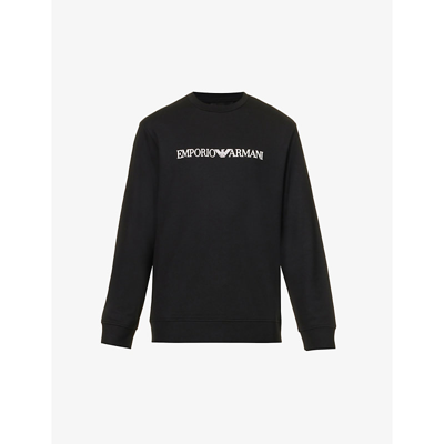 Emporio Armani Cotton Blend Crewneck Sweatshirt In Nero Logo