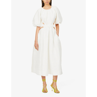 Aje Mimosa Pleated Linen And Silk-blend Midi Dress In Ivory