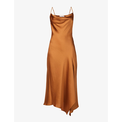 Shop Jonathan Simkhai Nellie Scoop-neck Woven Midi Dress In Copper