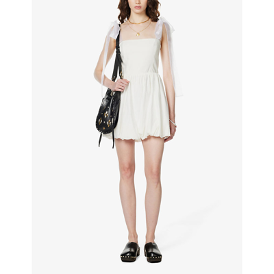Shop Reformation Enza Smocked Stretch-organic Cotton Mini Dress In White