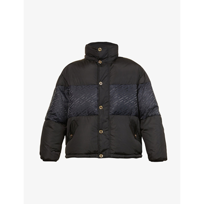 Shop Versace Brand-print Padded Regular-fit Shell-down Jacket In Black