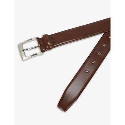 Dents Logo-engraved Leather Belt In Gloss Mid Brown