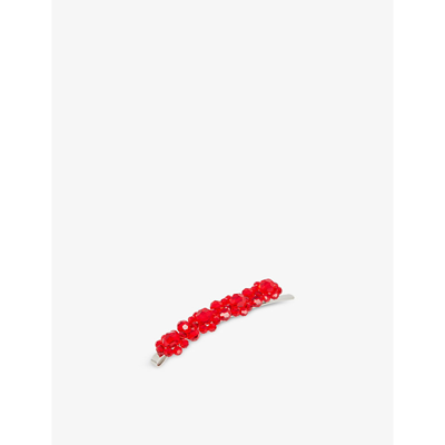 Shop Simone Rocha Flower-embellished Acrylic And Brass Hair Clip In Red