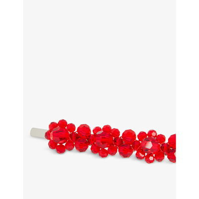 Shop Simone Rocha Flower-embellished Acrylic And Brass Hair Clip In Red