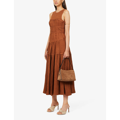 Shop Aje Tidal Panelled Linen-blend Midi Dress In Coffee