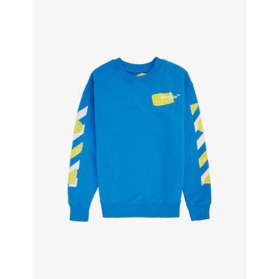 Shop Off-white Logo-print Cotton-jersey Sweatshirt 4-12 Years In Blue