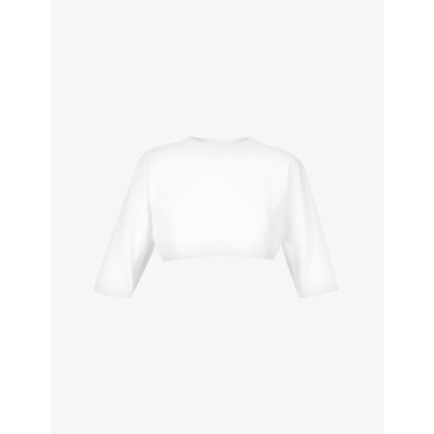 Shop Palm Angels Logo-print Cropped Cotton T-shirt In White White