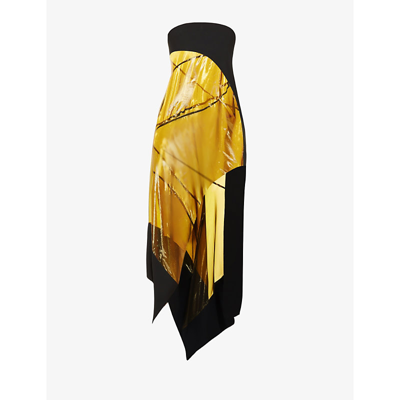 Shop Mugler Sleeveless Asymmetric Silk-blend Midi Dress In Olive Black
