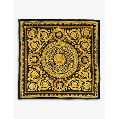 Shop Versace Barocco-print Square Silk Scarf In Black Gold